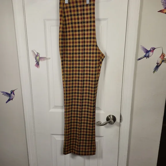 Philosophy Republic Mustard & Burgundy Plaid Flare High Waist Pants Size: M - Picture 3 of 10